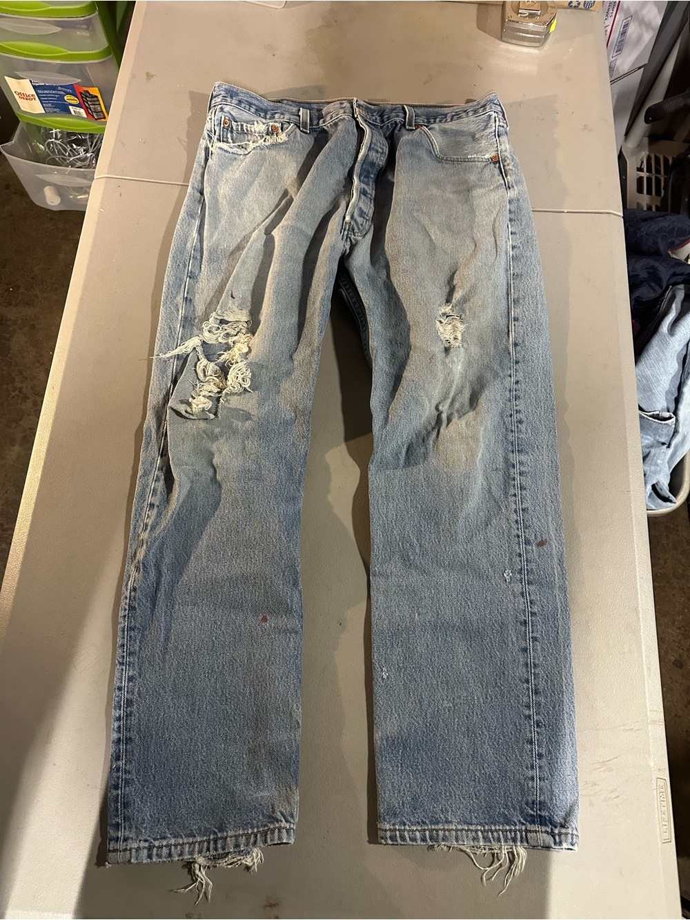 Levi's 501 XX Distressed Jeans W38 L33 Light Wash Grunge Denim Vintage